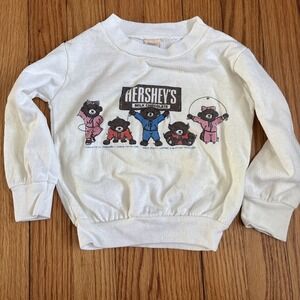 Vintage 80s Hersheys Bears Chocolate World Reeses Distressed White Sweatshirt 3T